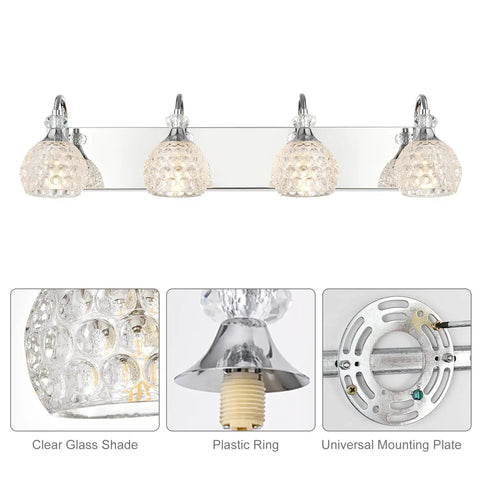 Chrome Vanity Lights For Bathroom Over Mirror, Modern Crystal Orb Vanity Light Fixtures, 4 Light Bar with Jewel Crystal Shades