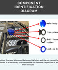 Component diagram of 60 Inch Folding Hitch Mount Cargo Carrier Basket with labels for parts like locking knob.