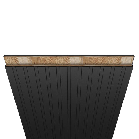 Top view of black vinyl wrapped concealed sliding barn door with soft close for interior use, 30x84 inches