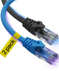 High Speed Cat6 Ethernet Patch Cable 6 Ft 2 Pack For Indoor Outdoor Use Ultra Fast 10Gbps Network Cable close-up of blue and black connectors