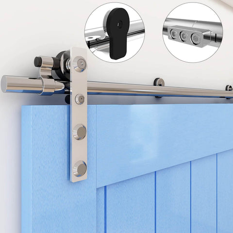 16 Feet Sliding Barn Door Hardware Kit Heavy Duty Stainless Steel Track Brushed Nickel For Double Wood Doors, Smooth Quiet Glide