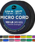 Black Micro Paracord 1.18 mm By 125 Ft Thin Yet Tough Utility Cord, 100 Lb Tensile Strength, Lightweight Braided Nylon Polyester Rope