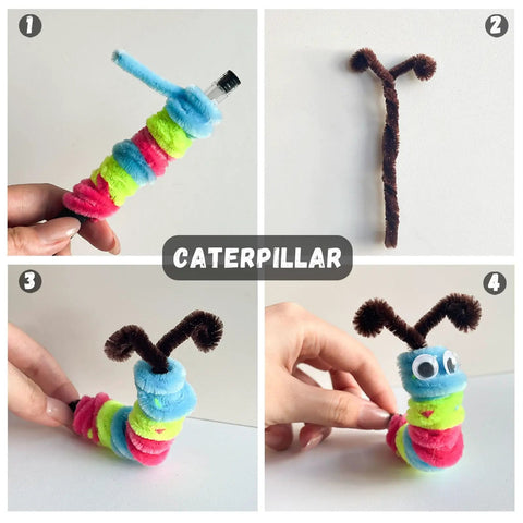 Kid Friendly Chenille Stem Craft Sticks 200 Pack Black Pipe Cleaners 6mm Diameter 12 Inch Length For DIY Projects Arts And Crafts For Kids And Adults Halloween Christmas Gift Idea, caterpillar craft