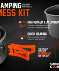 All-In-One Camping Cookware Set With Stove And Adapter, 10-Piece Backpacking Mess Kit Featuring Nonstick Aluminum Pots details
