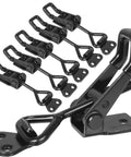 Built Like A Tank Heavy Duty Toggle Latch Clips That Lock Tight, 551 Pound Holding Capacity, Adjustable Black Galvanized Steel Lever Fasteners For Barn Gates, Grills, And Storage Sheds, 6 Pack displayed on a white background.