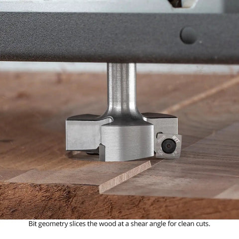 Close-up of Slab Flattening Router Bit Kit With Replaceable Carbide Inserts That Rotate Spoilboard Surfacing Bit Half Inch Shank