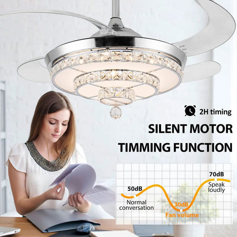 42 Inch Fandelier Ceiling Fan Chandelier With Light Dope Remote Control with a silent motor and crystal design in a living room scene
