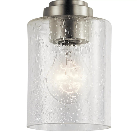 Winslow 7.5 Inch Mini Kitchen Pendant Light with clear seeded glass and brushed nickel finish