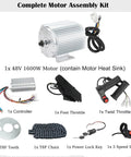 Complete 1600W 48V Brushless DC Motor Kit for Go Karts with controller, throttles, chain, and accessories.
