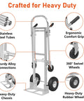 Stainless steel dolly cart with 800 lb capacity, 2-in-1 folding hand truck and 360° swivel wheels.