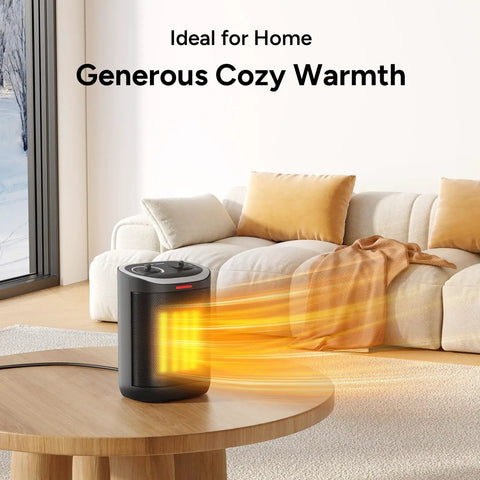 Compact 1500W Ceramic Space Heater For Desk And Home Use Heats Fast And Keeps You Cozy With Thermostat In A Cozy Living Room