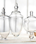 Set Of 3 Clear Glass Apothecary Jars With Lids For Candy Buffets And Home Decor Tall 10 Inch And Two 9 Inch Jars With 4.5 Inch Openings