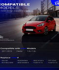 Aftermarket Coolant Reservoir Tank With Factory Style Cap For 2011 Through 2019 Ford Fiesta 1.0L And 1.6L image on a street with red car.