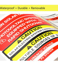 Solar PV System Safety Label Kit With 48 Outdoor Vinyl Stickers For 2020 And 2017 National Code Compliance, close-up view.