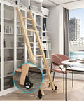 Stainless Steel Sliding Ladder Hardware Kit with Retractable Library Ladder, 160cm, installed in home library with bookcase