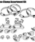 Stainless Steel Hose Clamps Assortment Kit twenty five pieces worm gear hose clamp adjustable from one quarter inch to two and one quarter inch
