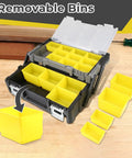 18 Inch Cantilever Tool Box Organizer With Removable Trays Portable Plastic Case for hardware on wooden workbench