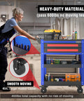 Mechanic using Beefed Up Heavy Duty 28 Inch 2 Drawer Rolling Tool Cart With Locking System And Large Rubber Wheels, blue steel utility cart for garage shop, 400 lb capacity