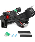 Light Bar Wiring Harness Kit With Handlebar Switch For 12V LED Bars And Fog Lights, 180W Max, 40A Relay, Fuse, Universal Fit For Seven Eighths Inch Handlebars On Motorcycles, ATVs, Dirt Bikes And More.