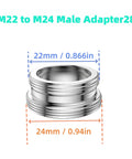 M22 to M24 male adapter for 3 Way Faucet Diverter Valve With Aerator And Adapters For Handheld Shower, 22mm to 24mm size.