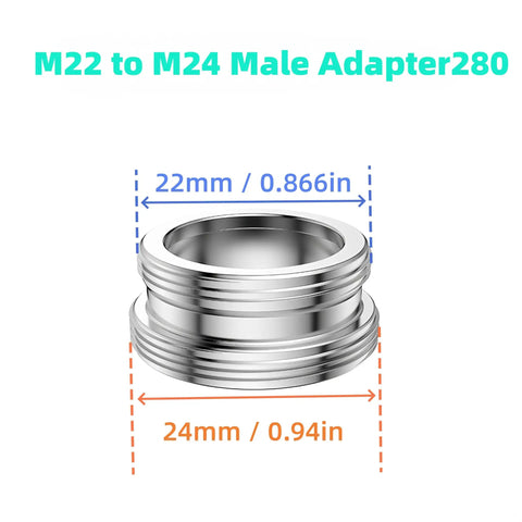 M22 to M24 male adapter for 3 Way Faucet Diverter Valve With Aerator And Adapters For Handheld Shower, 22mm to 24mm size.