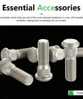 Heavy Duty Rock Solid Wheel Studs M12 By 1.5 Thread 49 Millimeter Long Steel Lug Bolts Rustproof Oem Replacement Auto Parts.