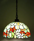 Tiffany Style Stained Glass Pendant Light Plug In Swag Lamp With 32 Inch Chain And 15 Foot Cord Red Green Floral Shade