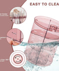 Eight Height Adjustable Spinning Makeup Organizer With 360 Degree Spin, shown in pink, with brush holder and reinforcement features