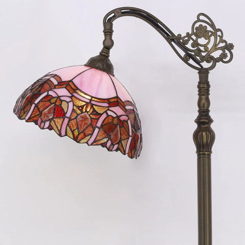 Tiffany Style Floor Lamp With Stained Glass Shade Adjustable Arched Gooseneck 66 Inch Tall Bronze Base Antique Reading Light
