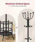Coat Rack Stand With Umbrella Holder Freestanding 16 Hook Coat Tree with upper hooks and base umbrella stand, black finish