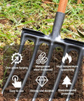 5-Tine Garden Fork Head Replacement For Spading And Digging, heavy-duty manganese steel with rust-resistant coating, in soil