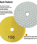 Close-up of 4 Inch Dry And Wet Diamond Polishing Pad Kit showing diamond powder and nylon backer pads for stone polishing.