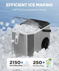 Sleek Countertop Ice Maker With Portable Stainless Steel Design And Easy Carry Handle amid ice cubes showing ultra quiet operation.