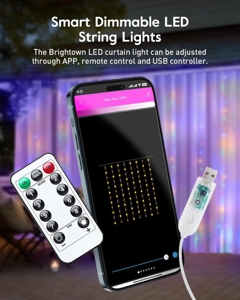 Smart Curtain String Lights 9.8ft 300 LED Fairy Lights With App Control And USB Power, 8 Modes, Waterproof Multicolor in use