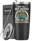 Geocaching Gift Tumbler For Adventurers 20 Oz Stainless Steel Insulated Tumbler With Lid And Straw, matte black with compass design