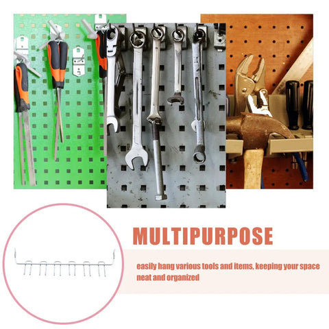 Two Pack Adjustable Iron Storage Hooks Heavy Duty Pegboard Tool Hangers For Garage Workshop Home Office Organization Flexible Mounting For Tools And Accessories