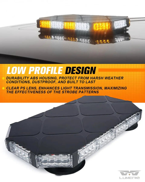 Heavy Duty 56 Led Amber White Rooftop Beacon Strobe Light Bar For Trucks And Work Vehicles Pro Grade Warning Flasher Lamp For Snowplows Job Sites Farms Slick Compact Build For Top Shelf Visibility