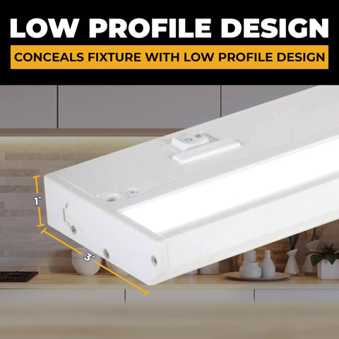 Under Cabinet Lighting Kit With 3 CCT 2700K 3000K 4000K, 12 Inch White Finish, low profile design in kitchen