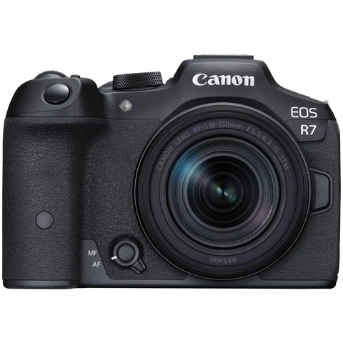 Front view of EOS R7 Mirrorless Camera Body With RF-S 18-150mm F3.5-6.3 IS STM Lens Bundle Including Deco Gear Photography Bag