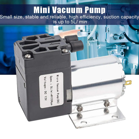12V DC Mini Vacuum Pump Featuring Dead Quiet Diaphragm Design And Integrated Suction Holder for efficient 5L/min performance.