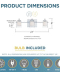 Kolt Modern Vanity Bath Lighting 3 Light LED Fixture in Polished Chrome dimensions and features diagram