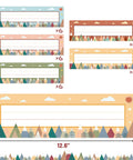 Moving Mountains Desk Nameplates Set Of 30 For Classroom And Office Decor, colorful cardboard name tags with mountain patterns.