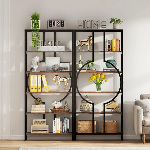 Top Tier 6 Tier Industrial Bookshelf Hella Sturdy Metal And Wood Etagere Bookcase For Living Room Decor Rustic Brown Storage Rack That Brings Serious Vibe To Any Home Office Space