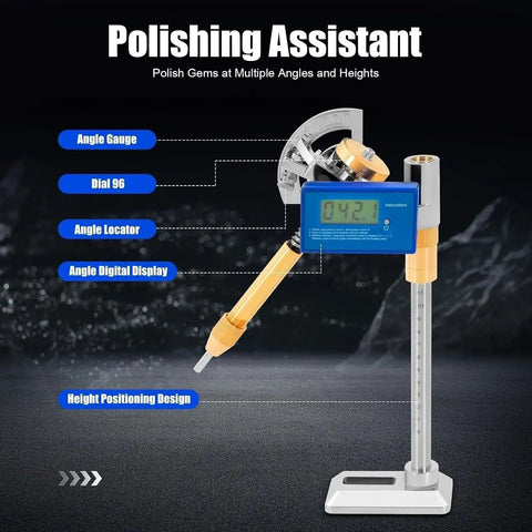 Pro Digital Angle Display Gemstone Faceting Machine Manipulator with 96 Position Index Wheel, digital angle readout tool for lapidary use.