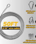 3/16 Inch Wire Rope Kit, 50 Ft 304 Stainless Steel Cable With 7x19 Strand Core, Thimbles, Clips And Sleeves, DIY Friendly