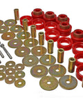 Heavy Duty Body Mount Bushing Set For Zero Play Suspension Refresh with red polyurethane bushings and metal washers.