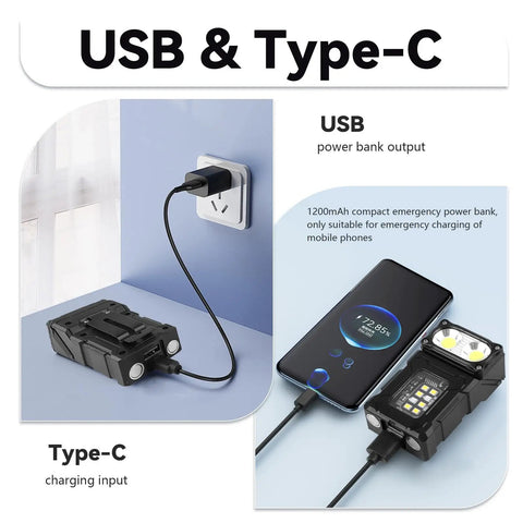 2 Pack Clip On Flashlight With Magnetic Base And USB C Charging, 800 Lumen Hat Clip Light charging via USB and Type-C