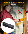 Bulletproof Black Composite Shims For Leveling Heavy Duty Plastic Furniture Levelers And Table Wedges Built Tough For Contractors And DIY Hustlers To Get The Job Done Right No Sweat, shown with worker leveling.  