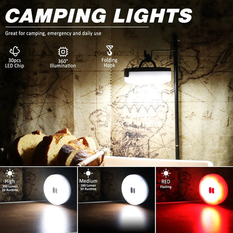 Rechargeable 32.8ft Camping String Light With Lamp Waterproof LED Hanging Light showcases 360° illumination in a tent setting