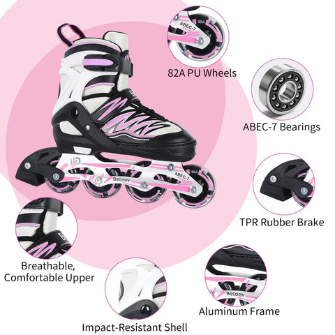 Light Up Inline Skates With Battery Free Illuminated Wheels And Luminous Shoelaces Four Size Adjustable For Kids Ages 5 To 12 Boys And Girls